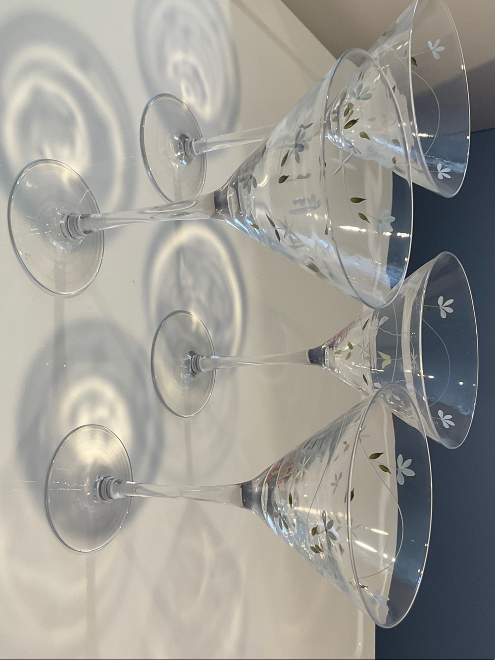 Clear Floral Painted Martini Glasses - Set of 4